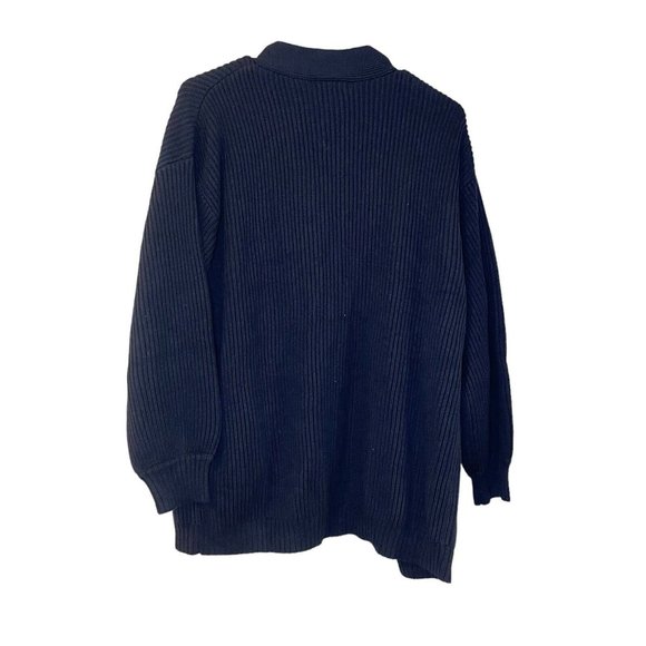 Quince 100% Organic Cotton Oversized Cardigan Open Front Rib Navy Blue M NEW - Picture 3 of 6